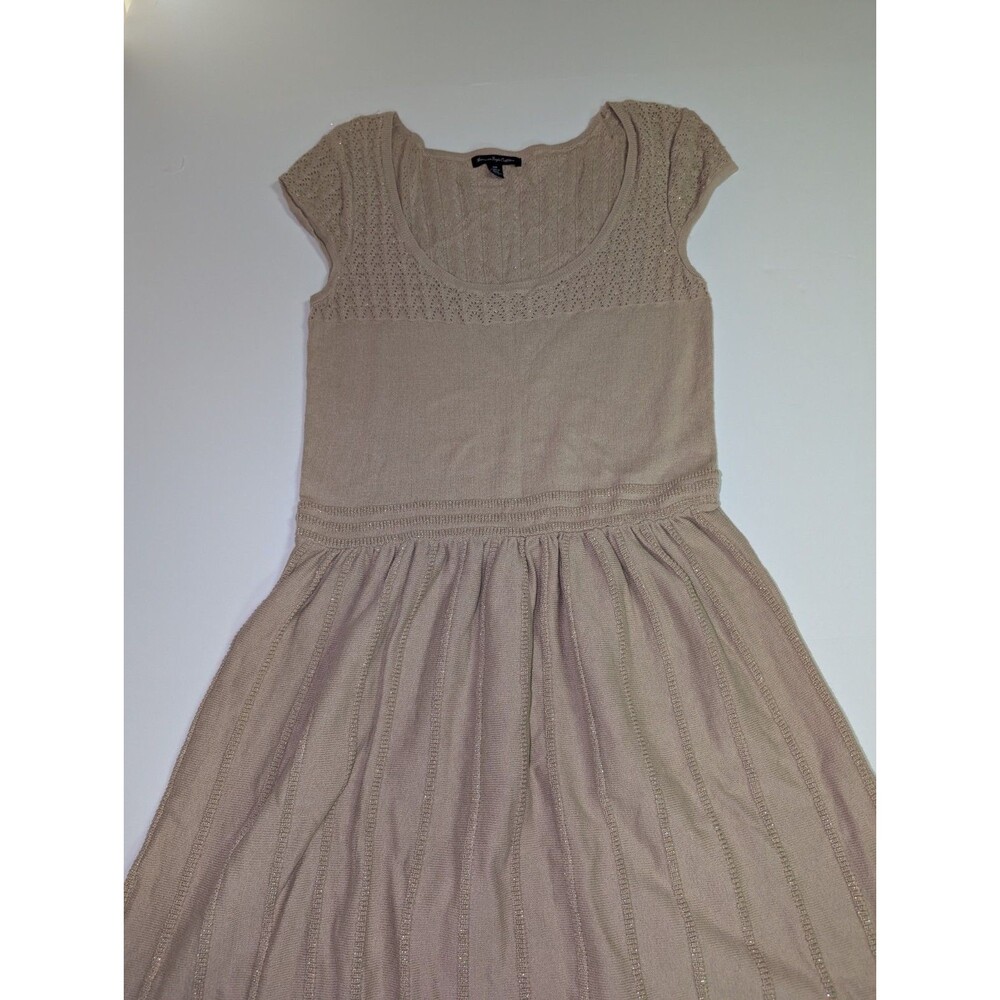 American Eagle Sweater Dress Women's Size S Cap Sleeve Knit Metallic Gold Beige